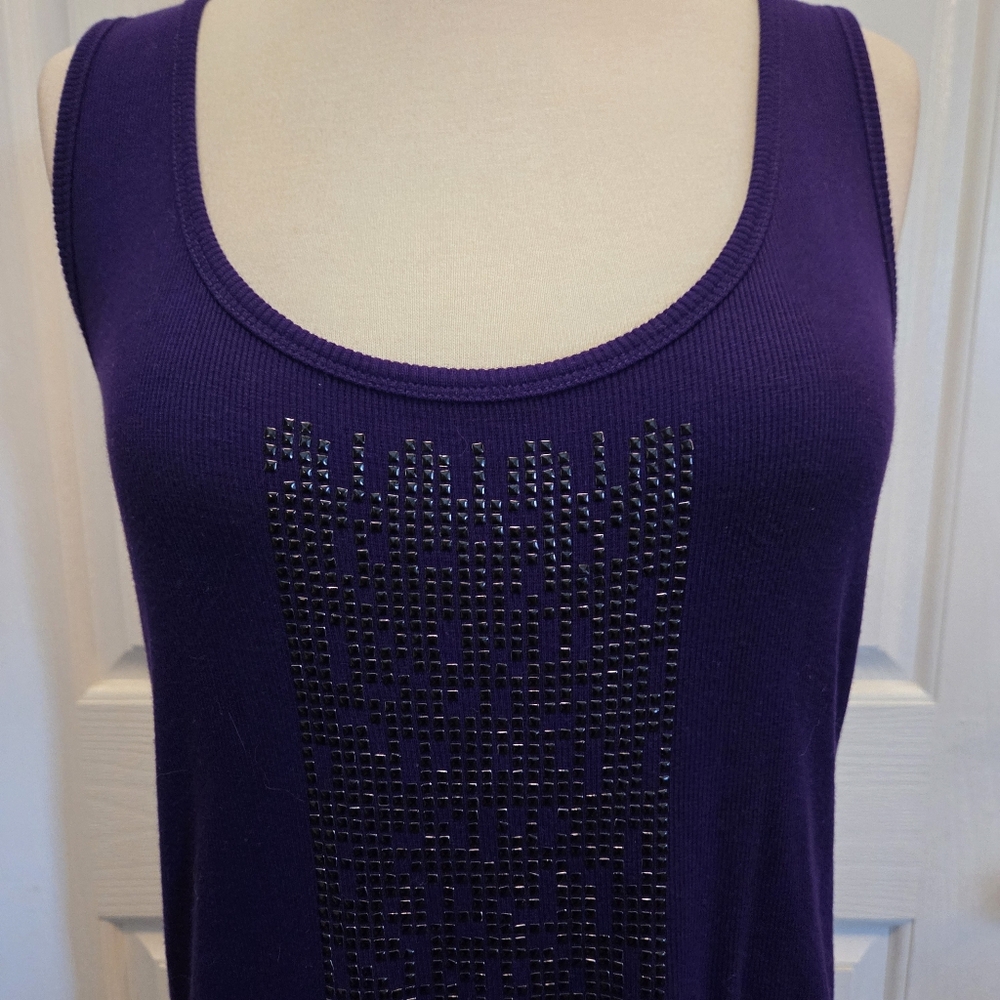 Calvin Klein Knit Tank Top Purple Fall  XL Sleeveless Stretchable Embellished